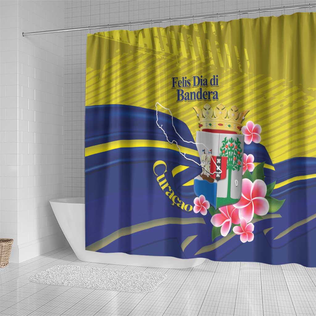 Curacao Flag Day Shower Curtain Felis Dia di Bandera Pink Plumeria - Wonder Print Shop