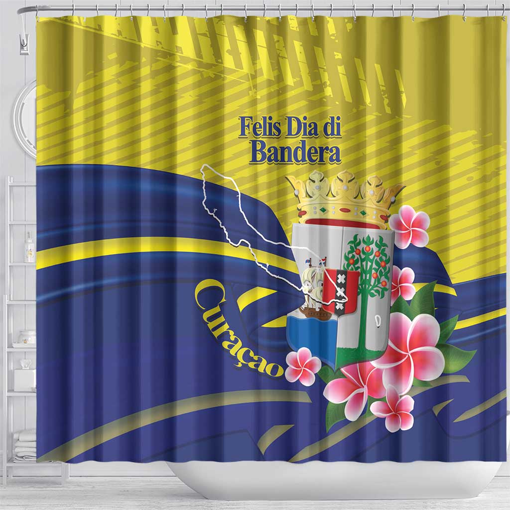 Curacao Flag Day Shower Curtain Felis Dia di Bandera Pink Plumeria - Wonder Print Shop