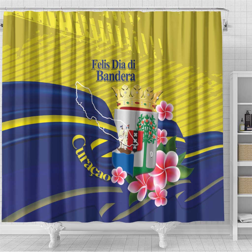 Curacao Flag Day Shower Curtain Felis Dia di Bandera Pink Plumeria - Wonder Print Shop