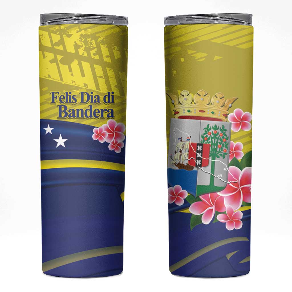 Curacao Flag Day Skinny Tumbler Felis Dia di Bandera Pink Plumeria - Wonder Print Shop