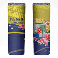 Curacao Flag Day Skinny Tumbler Felis Dia di Bandera Pink Plumeria - Wonder Print Shop