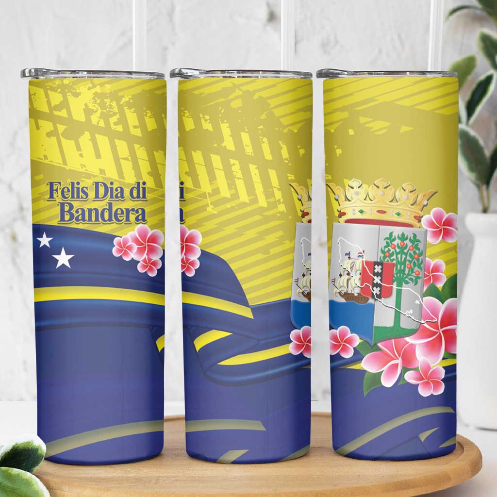 Curacao Flag Day Skinny Tumbler Felis Dia di Bandera Pink Plumeria - Wonder Print Shop