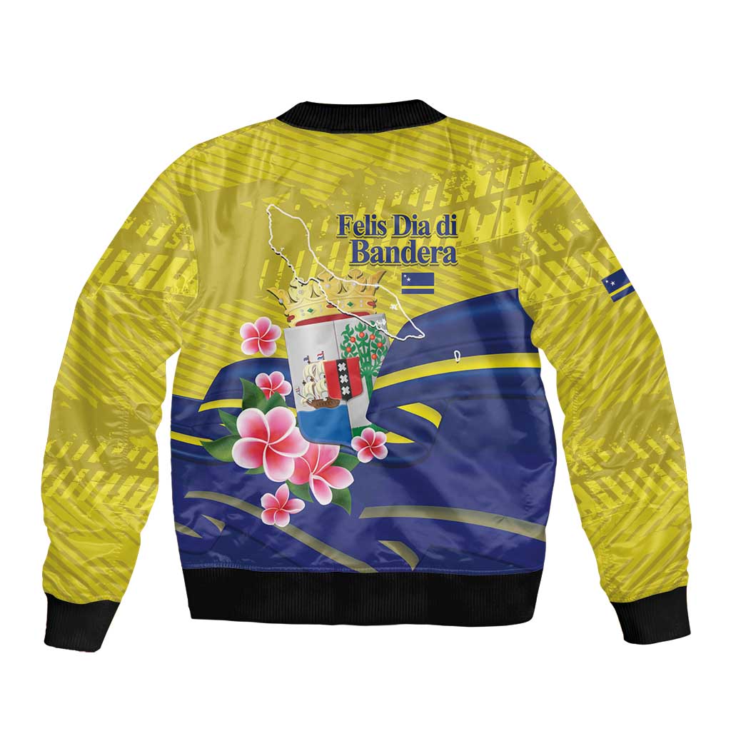 Curacao Flag Day Sleeve Zip Bomber Jacket Felis Dia di Bandera Pink Plumeria - Wonder Print Shop