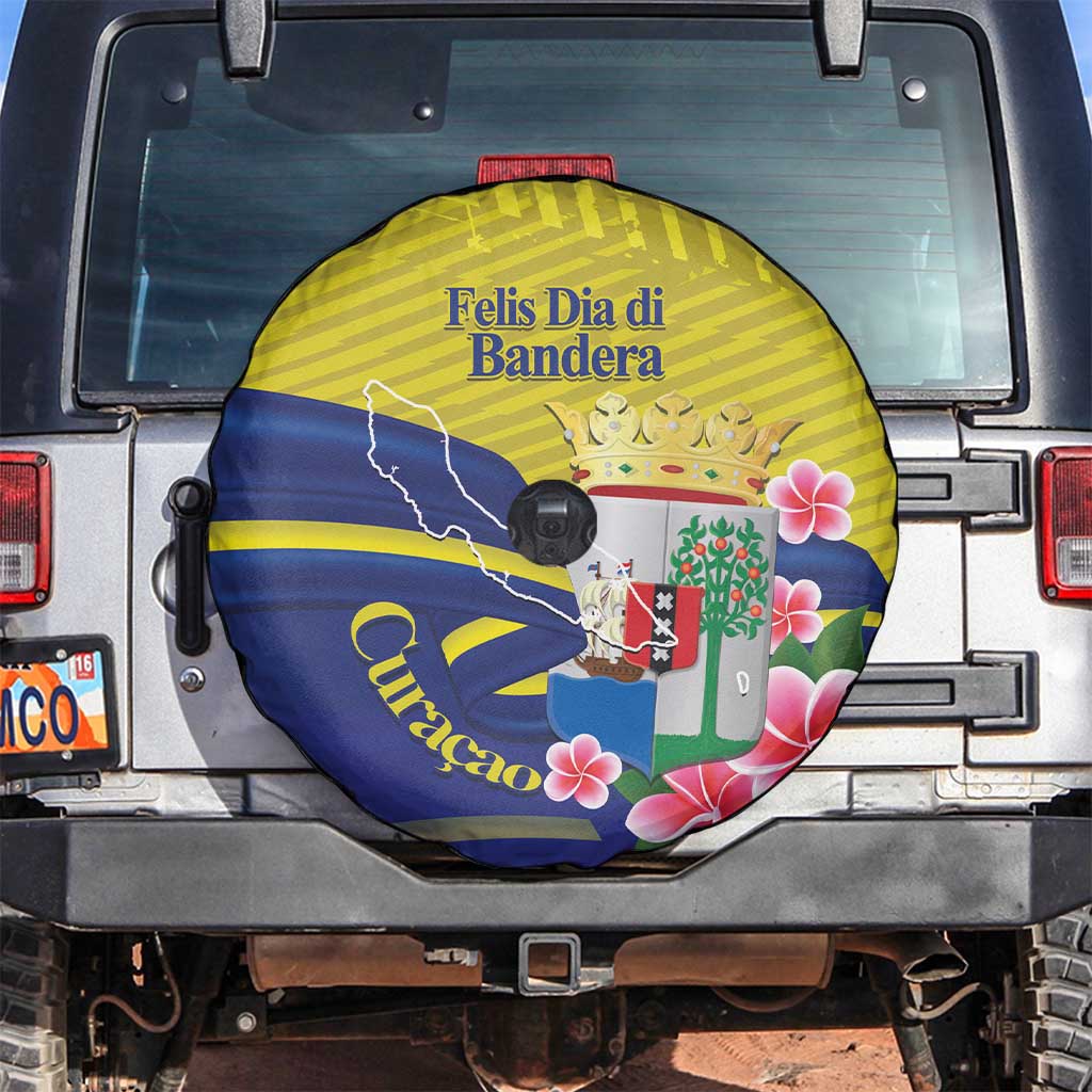 Curacao Flag Day Spare Tire Cover Felis Dia di Bandera Pink Plumeria - Wonder Print Shop