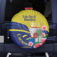 Curacao Flag Day Spare Tire Cover Felis Dia di Bandera Pink Plumeria - Wonder Print Shop