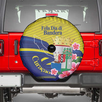 Curacao Flag Day Spare Tire Cover Felis Dia di Bandera Pink Plumeria - Wonder Print Shop
