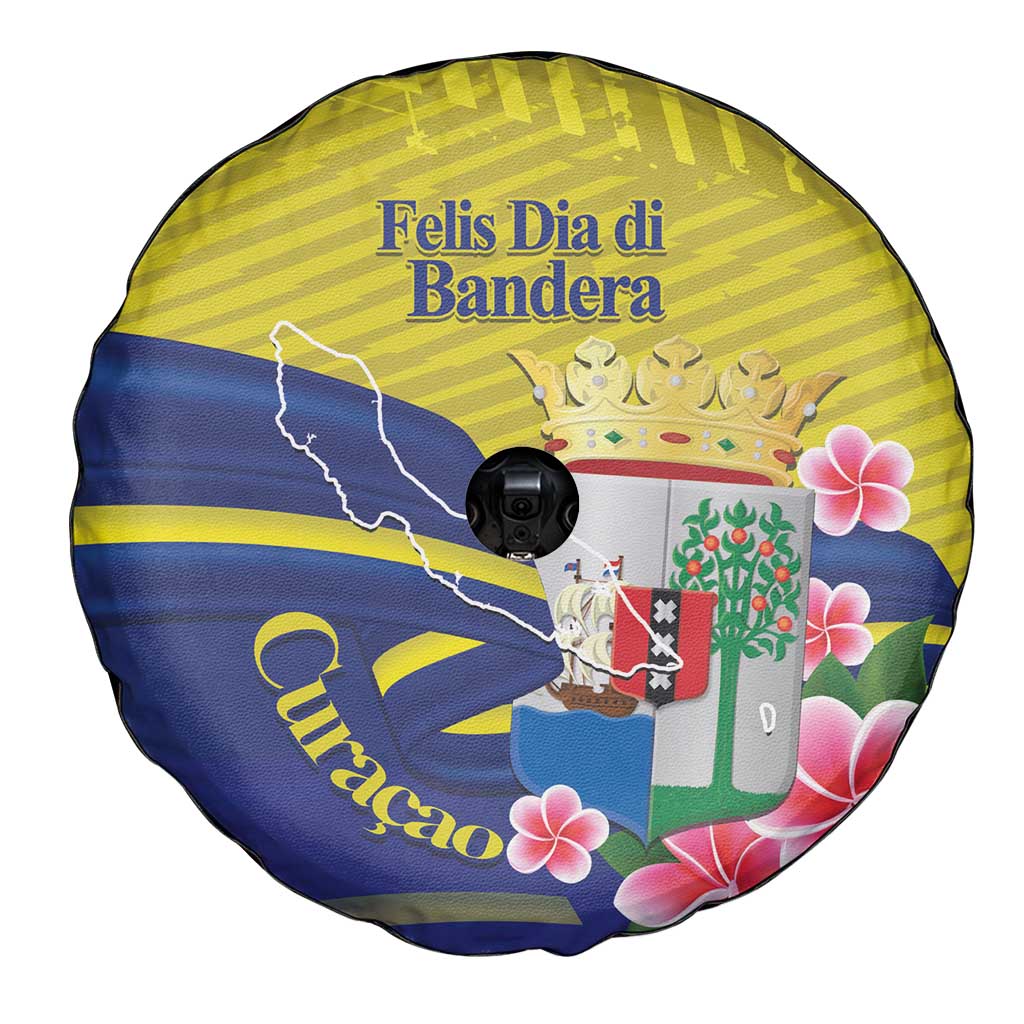 Curacao Flag Day Spare Tire Cover Felis Dia di Bandera Pink Plumeria - Wonder Print Shop