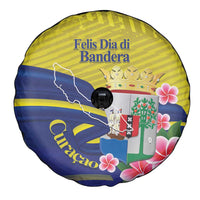 Curacao Flag Day Spare Tire Cover Felis Dia di Bandera Pink Plumeria - Wonder Print Shop