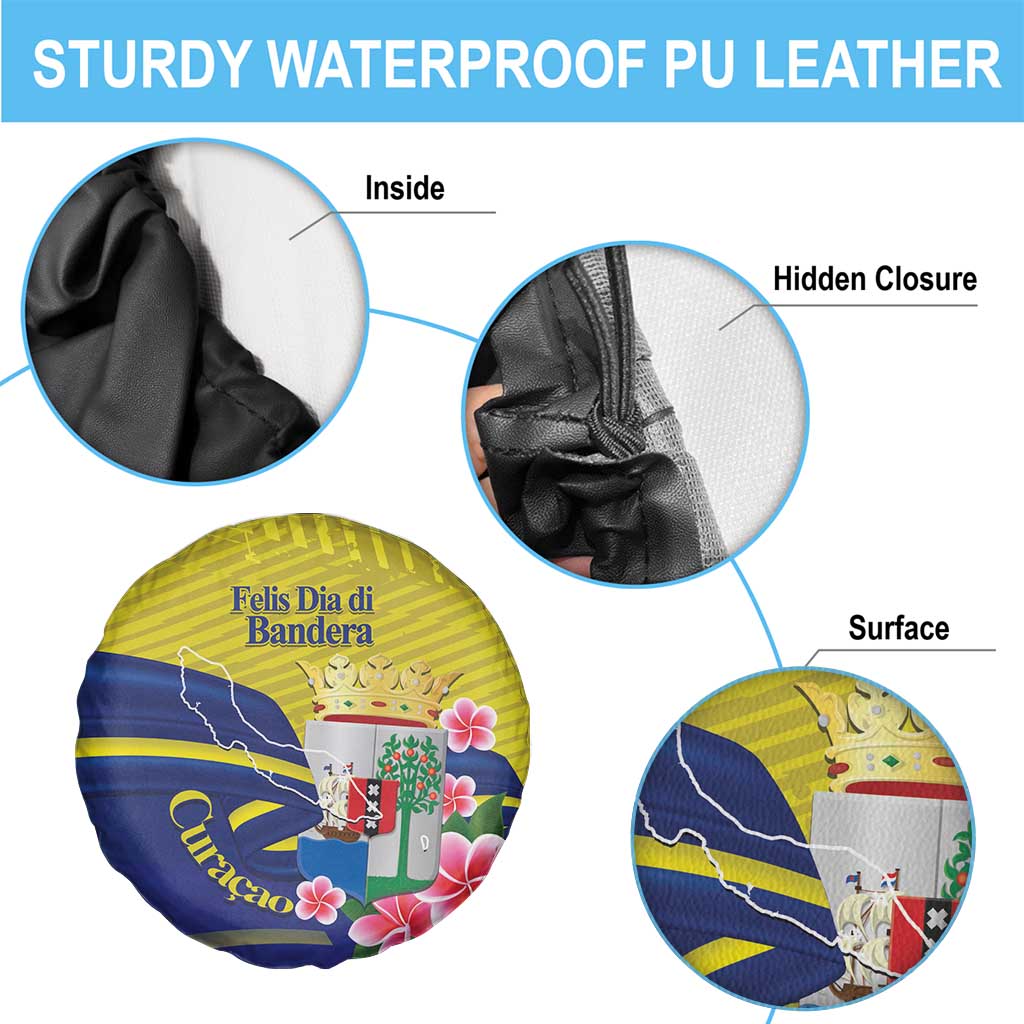 Curacao Flag Day Spare Tire Cover Felis Dia di Bandera Pink Plumeria - Wonder Print Shop