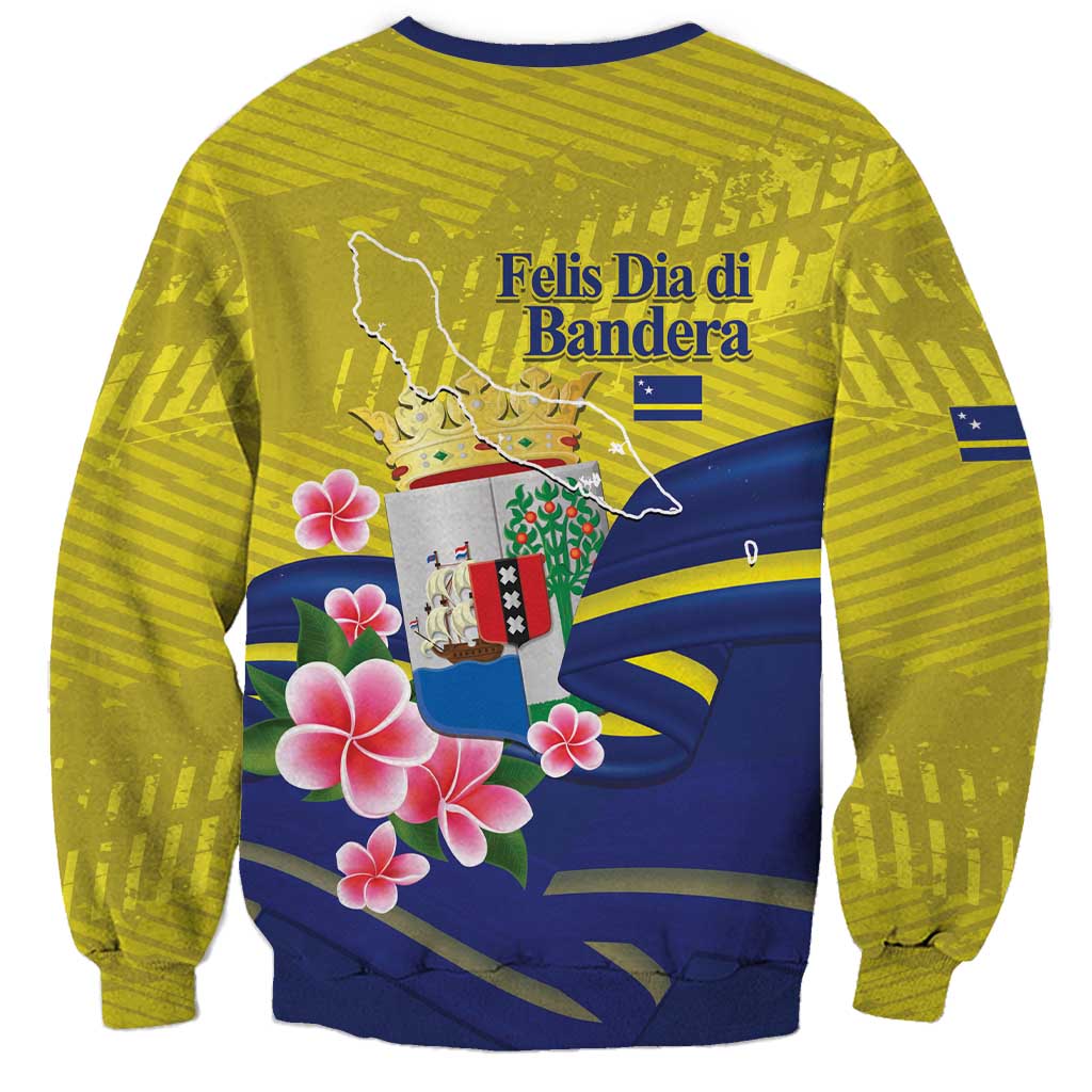 Curacao Flag Day Sweatshirt Felis Dia di Bandera Pink Plumeria - Wonder Print Shop