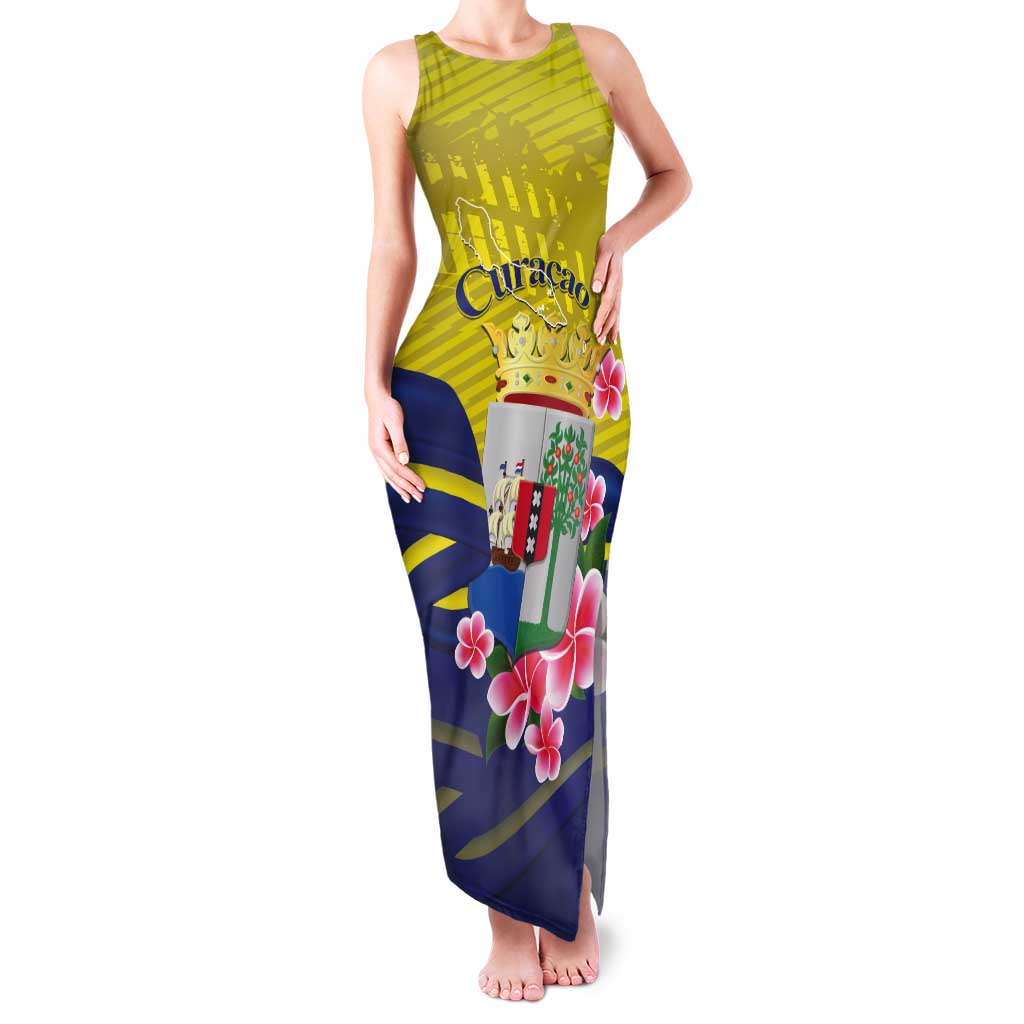 Curacao Flag Day Tank Maxi Dress Felis Dia di Bandera Pink Plumeria - Wonder Print Shop