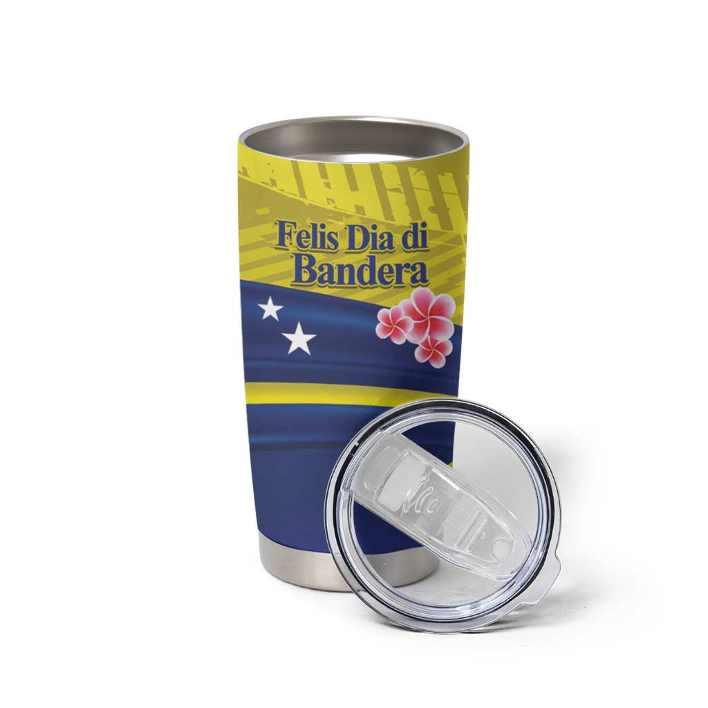 Curacao Flag Day Tumbler Cup Felis Dia di Bandera Pink Plumeria - Wonder Print Shop