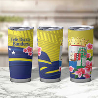 Curacao Flag Day Tumbler Cup Felis Dia di Bandera Pink Plumeria - Wonder Print Shop