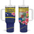 Curacao Flag Day Tumbler With Handle Felis Dia di Bandera Pink Plumeria - Wonder Print Shop