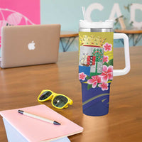 Curacao Flag Day Tumbler With Handle Felis Dia di Bandera Pink Plumeria - Wonder Print Shop