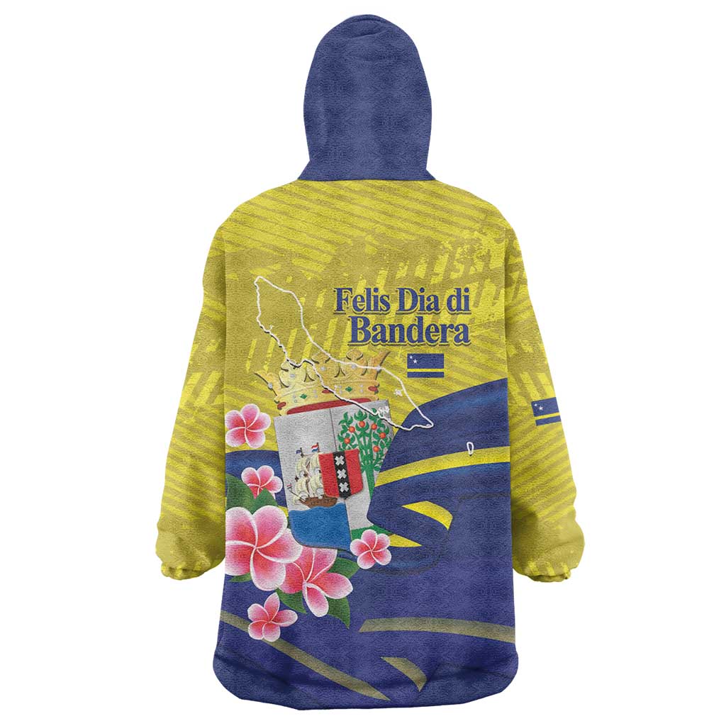 Curacao Flag Day Wearable Blanket Hoodie Felis Dia di Bandera Pink Plumeria - Wonder Print Shop