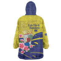 Curacao Flag Day Wearable Blanket Hoodie Felis Dia di Bandera Pink Plumeria - Wonder Print Shop
