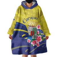 Curacao Flag Day Wearable Blanket Hoodie Felis Dia di Bandera Pink Plumeria - Wonder Print Shop