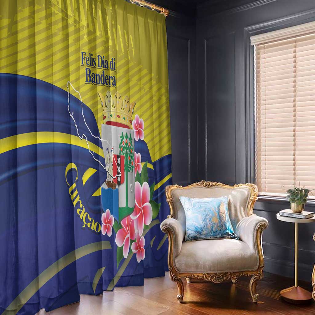 Curacao Flag Day Window Curtain Felis Dia di Bandera Pink Plumeria - Wonder Print Shop