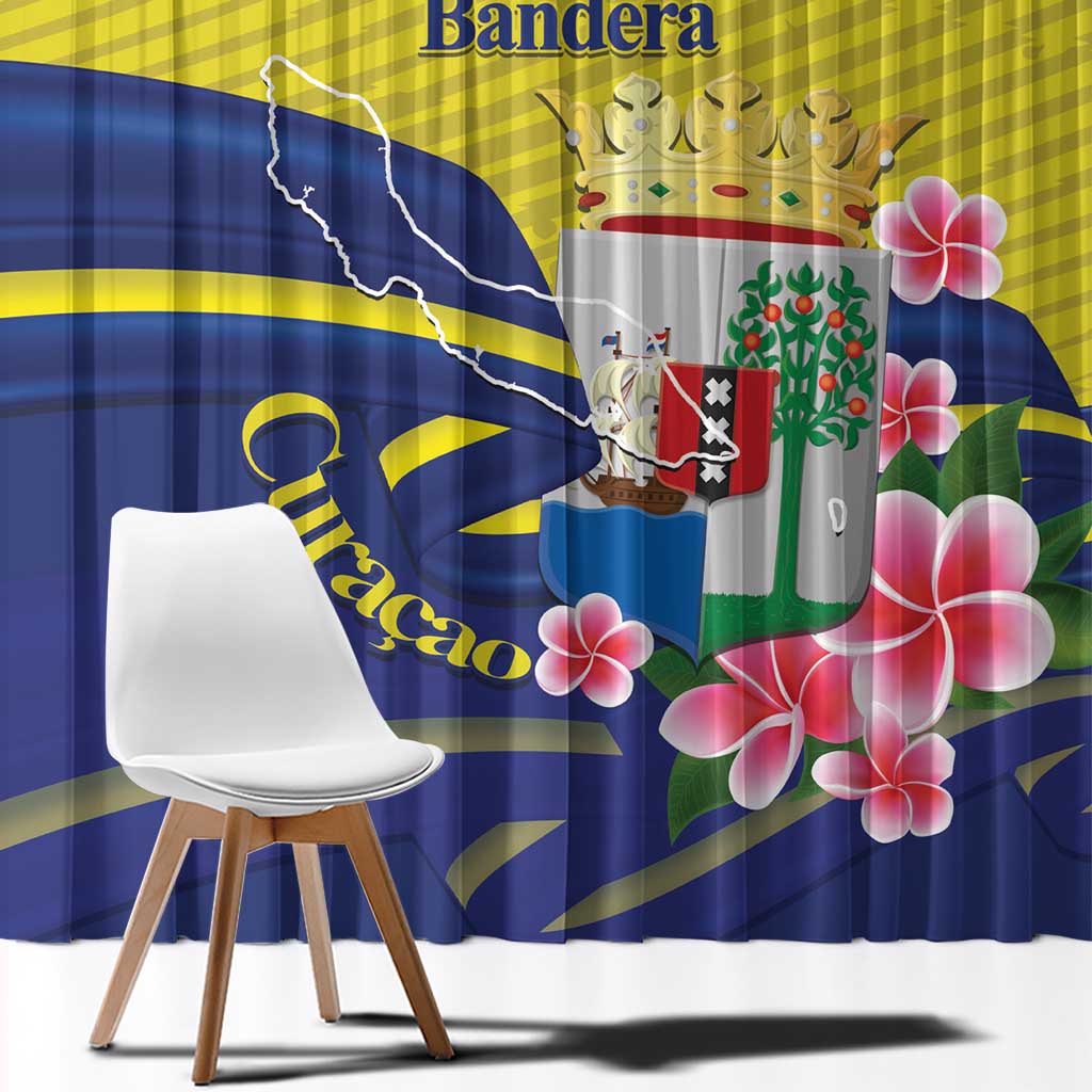 Curacao Flag Day Window Curtain Felis Dia di Bandera Pink Plumeria - Wonder Print Shop