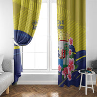 Curacao Flag Day Window Curtain Felis Dia di Bandera Pink Plumeria - Wonder Print Shop