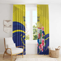 Curacao Flag Day Window Curtain Felis Dia di Bandera Pink Plumeria - Wonder Print Shop