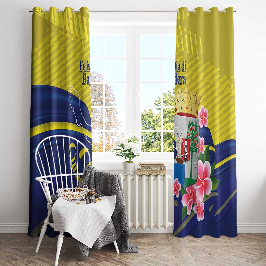 Curacao Flag Day Window Curtain Felis Dia di Bandera Pink Plumeria - Wonder Print Shop