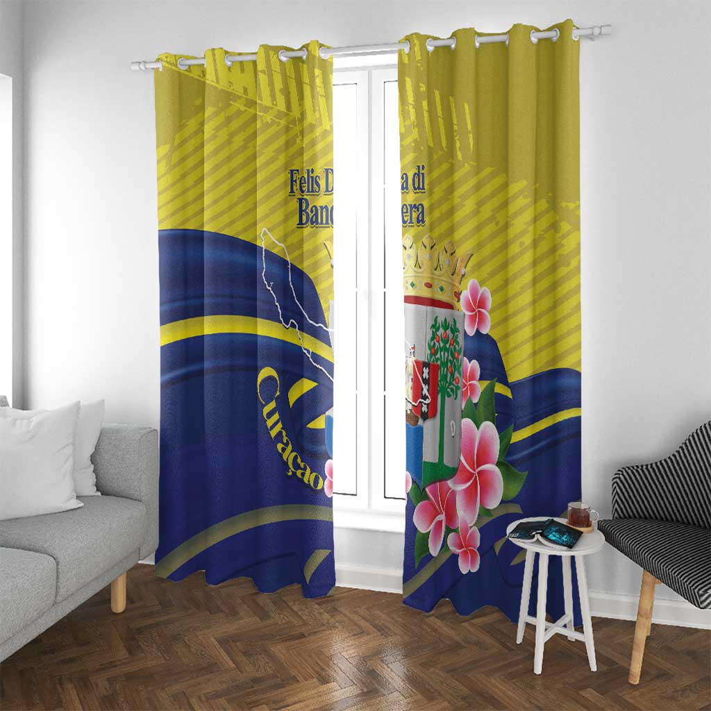 Curacao Flag Day Window Curtain Felis Dia di Bandera Pink Plumeria - Wonder Print Shop