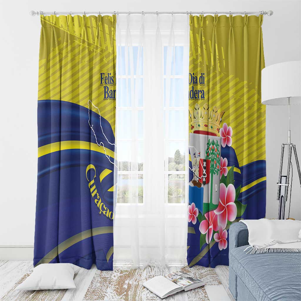 Curacao Flag Day Window Curtain Felis Dia di Bandera Pink Plumeria - Wonder Print Shop
