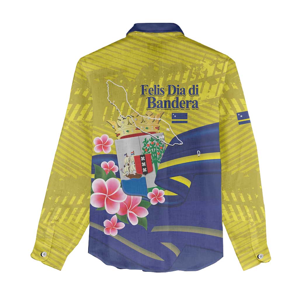 Curacao Flag Day Women Casual Shirt Felis Dia di Bandera Pink Plumeria - Wonder Print Shop