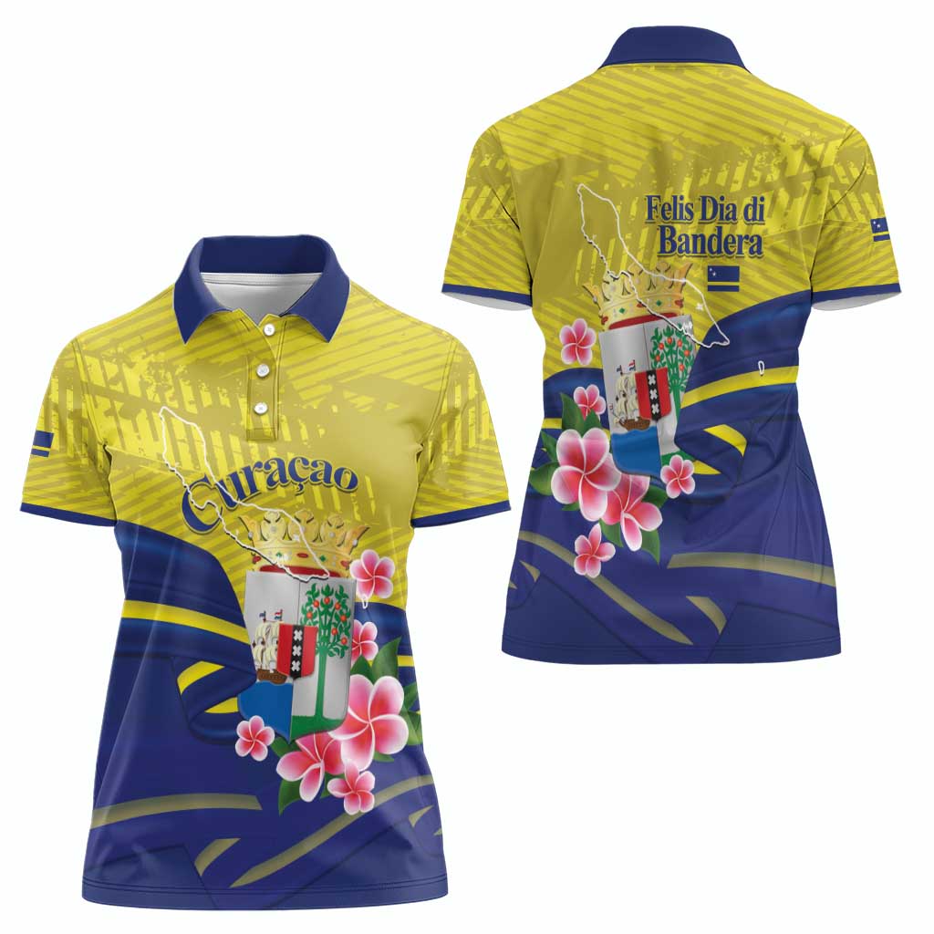 Curacao Flag Day Women Polo Shirt Felis Dia di Bandera Pink Plumeria - Wonder Print Shop