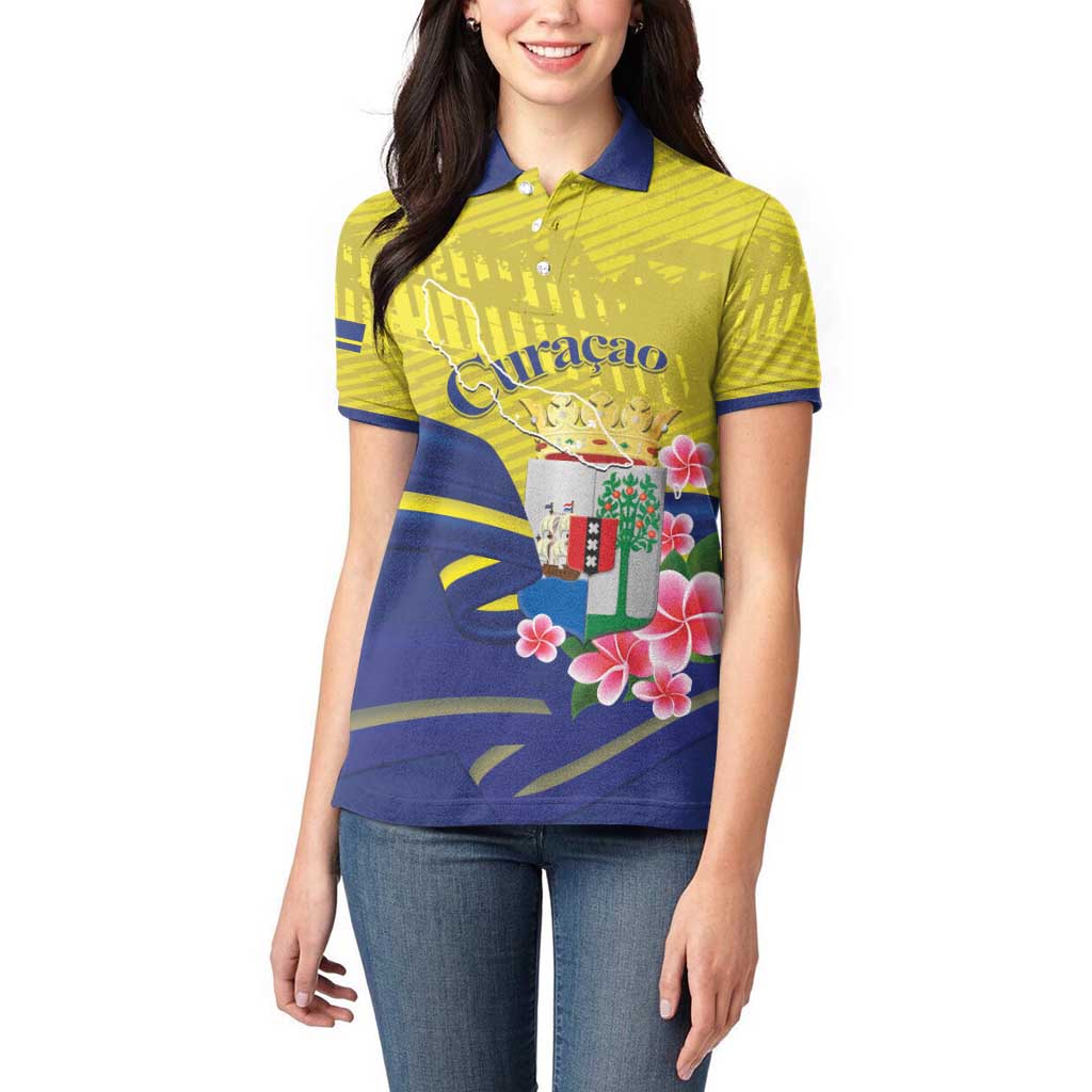 Curacao Flag Day Women Polo Shirt Felis Dia di Bandera Pink Plumeria - Wonder Print Shop