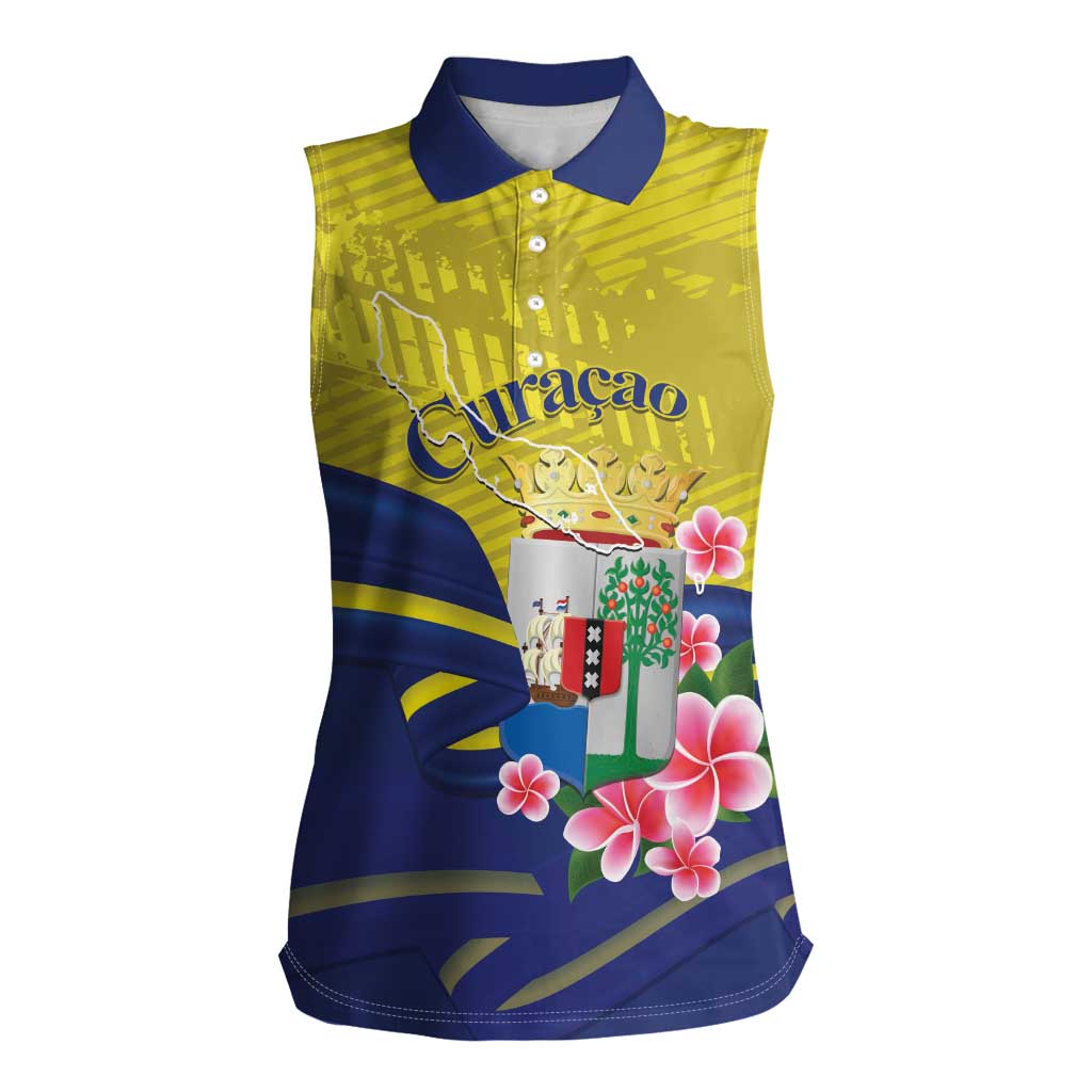 Curacao Flag Day Women Sleeveless Polo Shirt Felis Dia di Bandera Pink Plumeria - Wonder Print Shop
