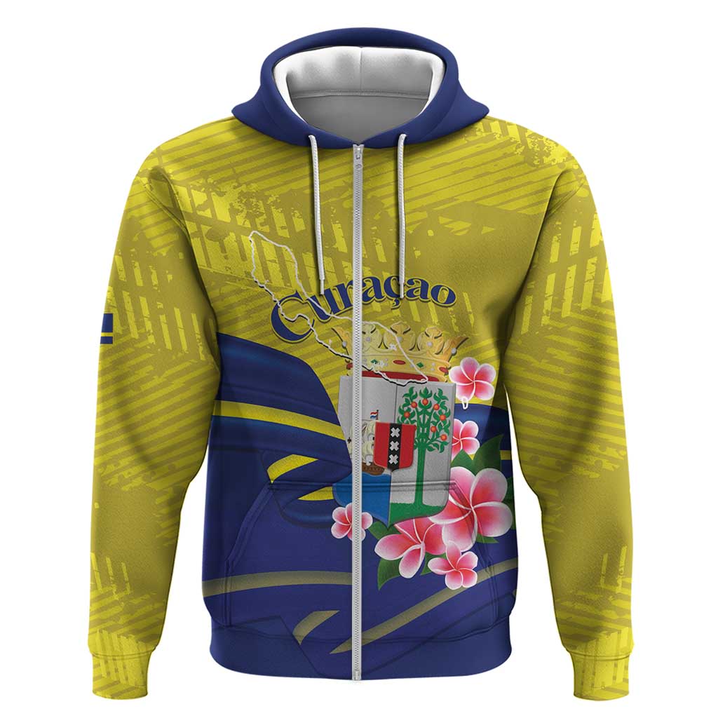 Curacao Flag Day Zip Hoodie Felis Dia di Bandera Pink Plumeria - Wonder Print Shop