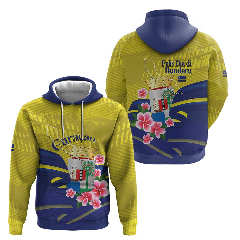 Curacao Flag Day Zip Hoodie Felis Dia di Bandera Pink Plumeria - Wonder Print Shop