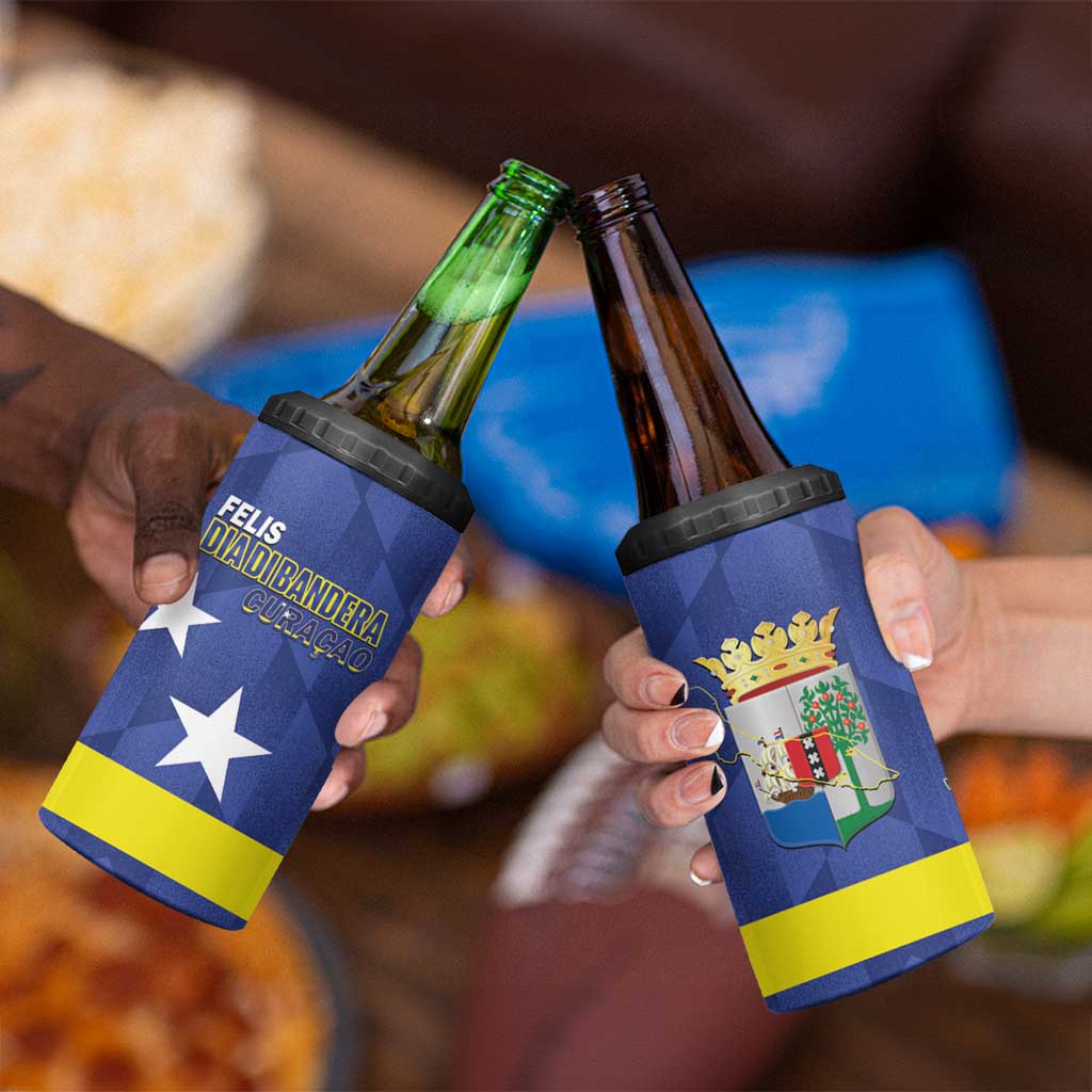 Felis Dia di Bandera Curacao 4 in 1 Can Cooler Tumbler Flag Proud - Wonder Print Shop