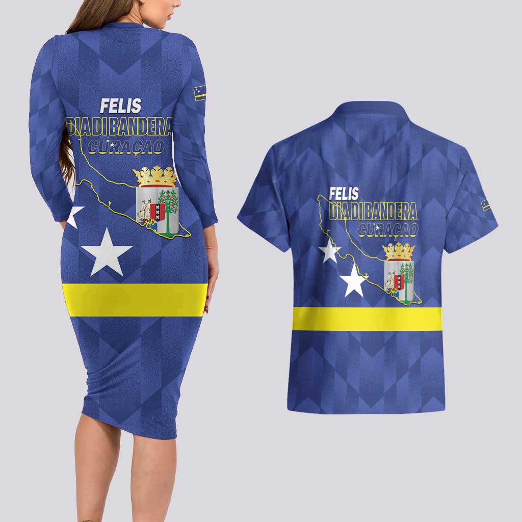 Felis Dia di Bandera Curacao Couples Matching Long Sleeve Bodycon Dress and Hawaiian Shirt Flag Proud - Wonder Print Shop