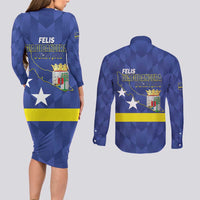 Felis Dia di Bandera Curacao Couples Matching Long Sleeve Bodycon Dress and Long Sleeve Button Shirt Flag Proud - Wonder Print Shop