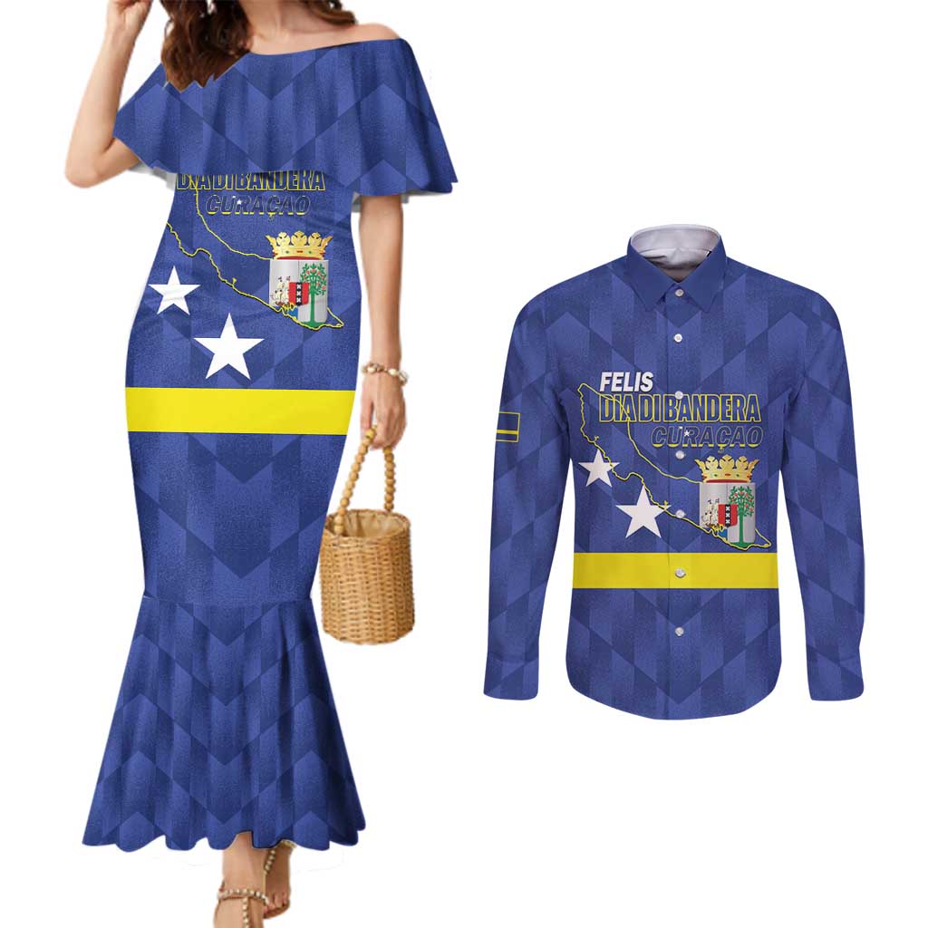 Felis Dia di Bandera Curacao Couples Matching Mermaid Dress and Long Sleeve Button Shirt Flag Proud - Wonder Print Shop