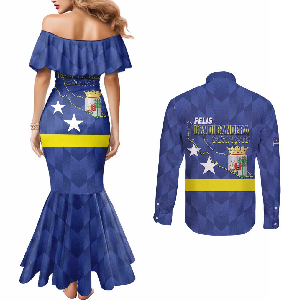 Felis Dia di Bandera Curacao Couples Matching Mermaid Dress and Long Sleeve Button Shirt Flag Proud - Wonder Print Shop