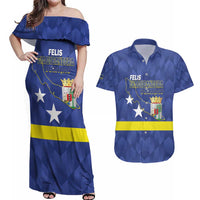 Felis Dia di Bandera Curacao Couples Matching Off Shoulder Maxi Dress and Hawaiian Shirt Flag Proud - Wonder Print Shop