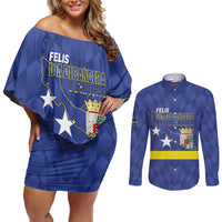 Felis Dia di Bandera Curacao Couples Matching Off Shoulder Short Dress and Long Sleeve Button Shirt Flag Proud - Wonder Print Shop