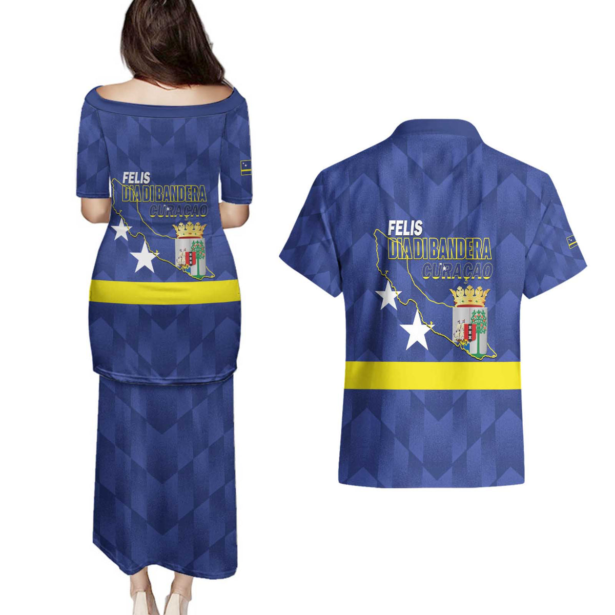Felis Dia di Bandera Curacao Couples Matching Puletasi and Hawaiian Shirt Flag Proud - Wonder Print Shop