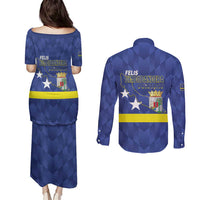 Felis Dia di Bandera Curacao Couples Matching Puletasi and Long Sleeve Button Shirt Flag Proud - Wonder Print Shop