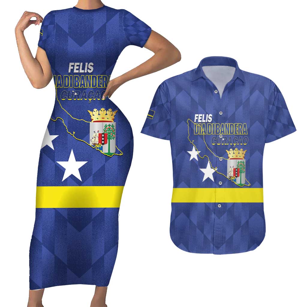 Felis Dia di Bandera Curacao Couples Matching Short Sleeve Bodycon Dress and Hawaiian Shirt Flag Proud - Wonder Print Shop