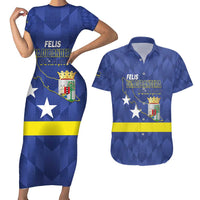 Felis Dia di Bandera Curacao Couples Matching Short Sleeve Bodycon Dress and Hawaiian Shirt Flag Proud - Wonder Print Shop