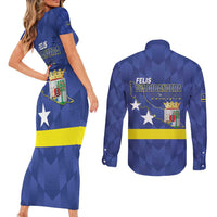 Felis Dia di Bandera Curacao Couples Matching Short Sleeve Bodycon Dress and Long Sleeve Button Shirt Flag Proud - Wonder Print Shop