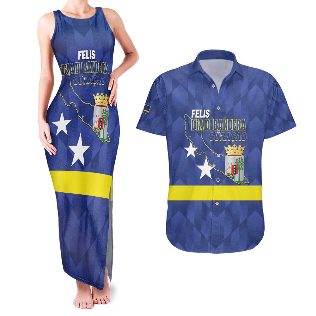 Felis Dia di Bandera Curacao Couples Matching Tank Maxi Dress and Hawaiian Shirt Flag Proud - Wonder Print Shop