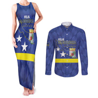 Felis Dia di Bandera Curacao Couples Matching Tank Maxi Dress and Long Sleeve Button Shirt Flag Proud - Wonder Print Shop