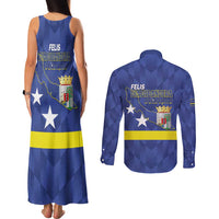 Felis Dia di Bandera Curacao Couples Matching Tank Maxi Dress and Long Sleeve Button Shirt Flag Proud - Wonder Print Shop